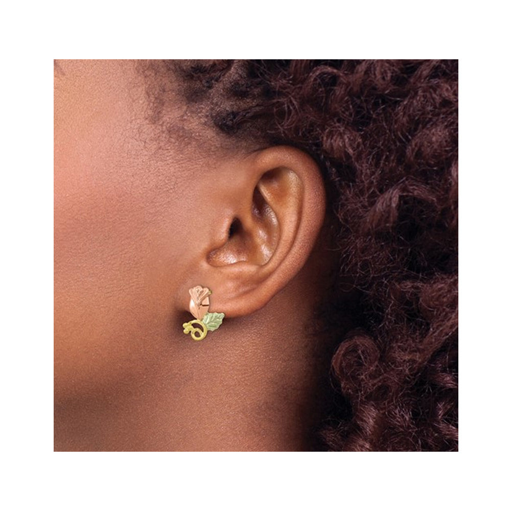 10K Yellow and Rose Gold Flower Post Earrings Image 2