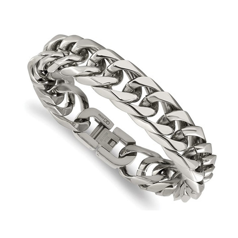 Mens Stainless Steel Heavy Curb Link Bracelet (8.25 Inches) Image 1