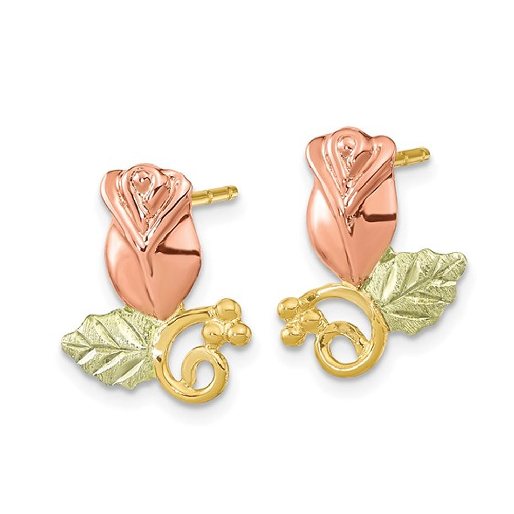 10K Yellow and Rose Gold Flower Post Earrings Image 4