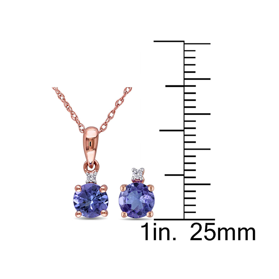 1.60 Carat (ctw) Solitaire Tanzanite Pendant and Earrings Set in 10K Rose Pink Gold with Accent Diamonds Image 4