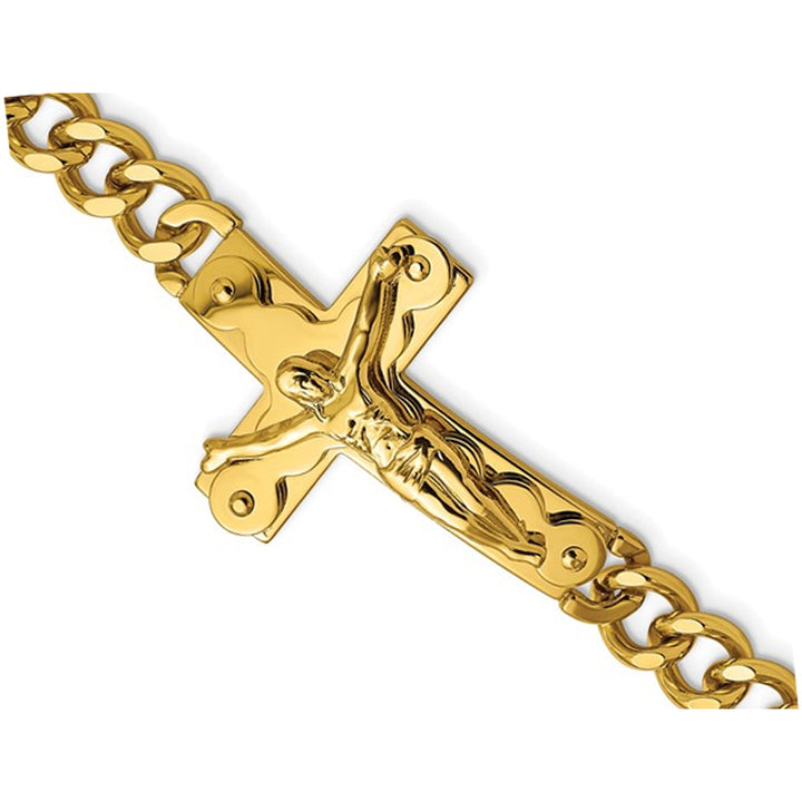 Mens Stainless Steel Yellow Plated Cross Bracelet (8.25 Inches) Image 1