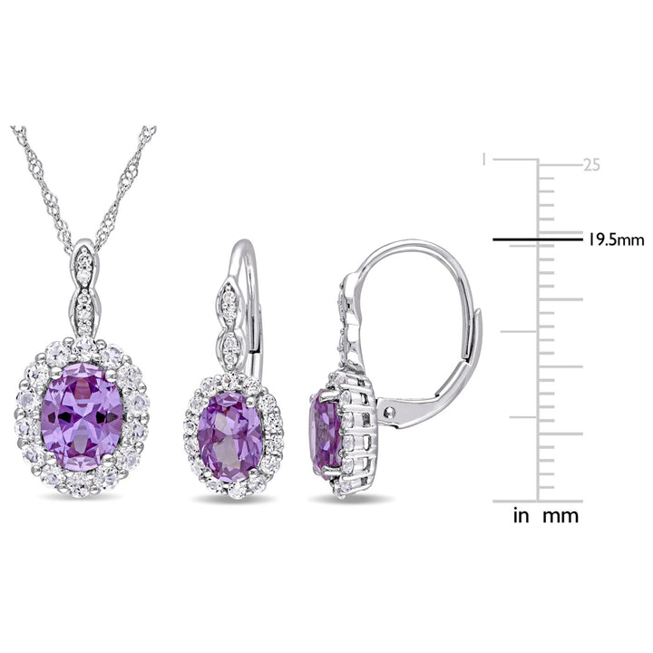 4.40 Carat (ctw) Lab-Created Alexandrite and White Topaz Halo Earrings and Pendant Set in 14K White Gold Image 3