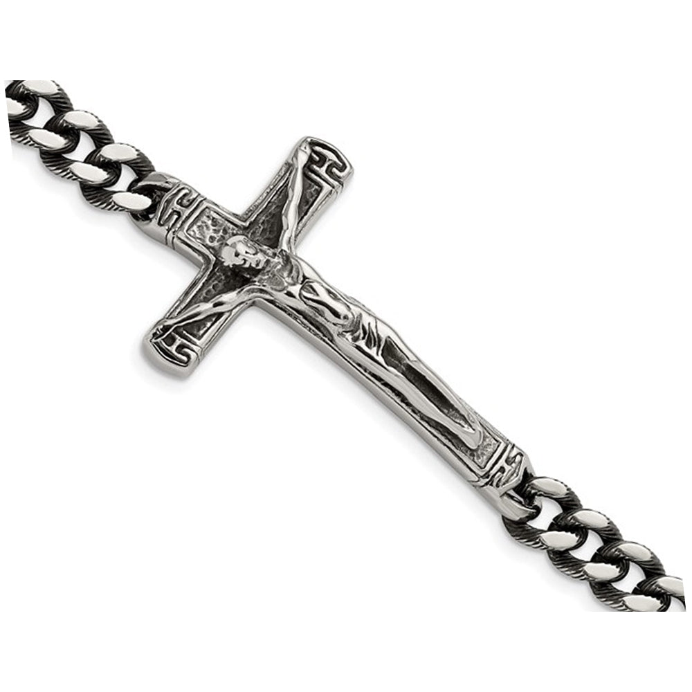 Mens Stainless Steel Antiqued Cross Bracelet (8.75 Inches) Image 3