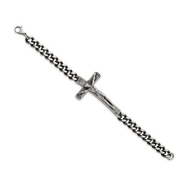 Mens Stainless Steel Antiqued Cross Bracelet (8.75 Inches) Image 4