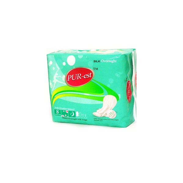 Purest Silk Overnight Pads with Wings 8 Pads Maximum Leak Protection Absorbent Image 1