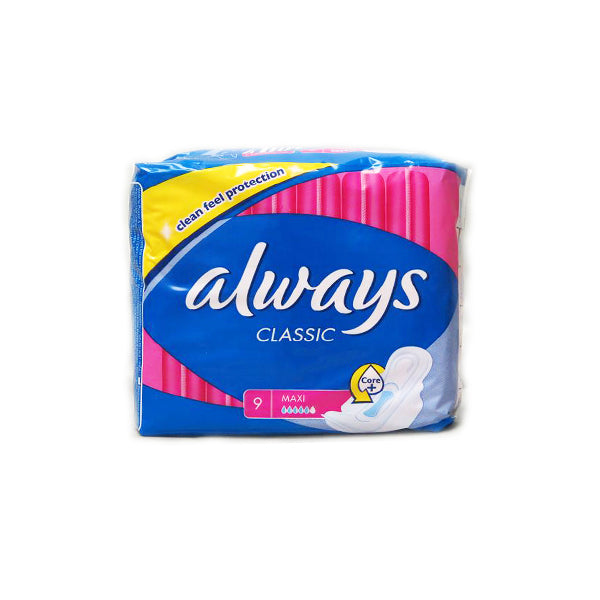 Always Classic Maxi Sanitary Pads with Wings (9 Pads) Image 1