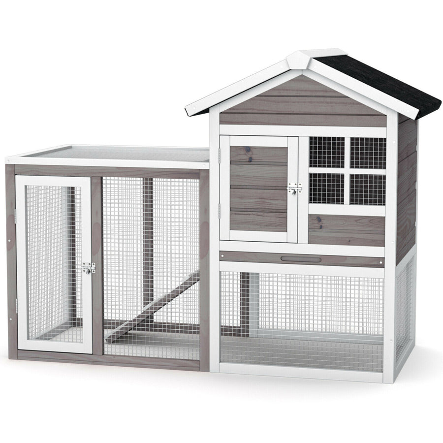 Wooden Chicken Coop Outdoor and Indoor Small Rabbit Hutch w/ Run Image 1