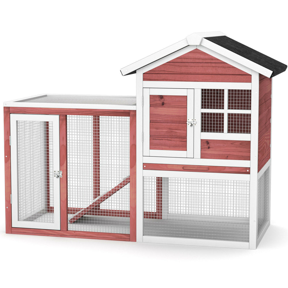 Wooden Chicken Coop Outdoor and Indoor Small Rabbit Hutch w/ Run Image 2