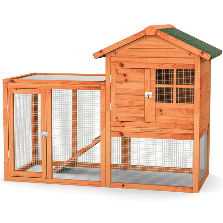 Wooden Chicken Coop Outdoor and Indoor Small Rabbit Hutch w/ Run Image 3