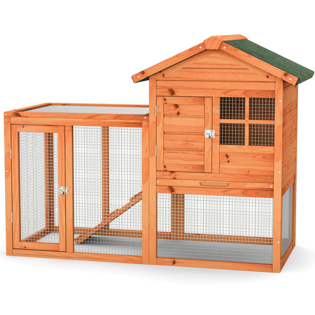 Wooden Chicken Coop Outdoor and Indoor Small Rabbit Hutch w/ Run Image 1