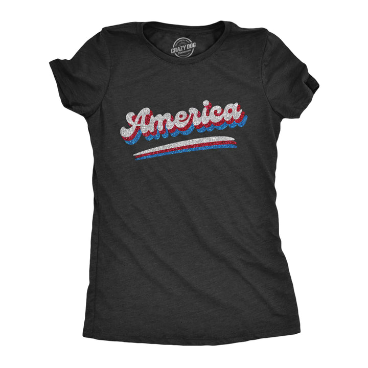 Womens America Retro Glitter T Shirt Cool Patriotic Fourth Of July Party Tee For Ladies Image 1