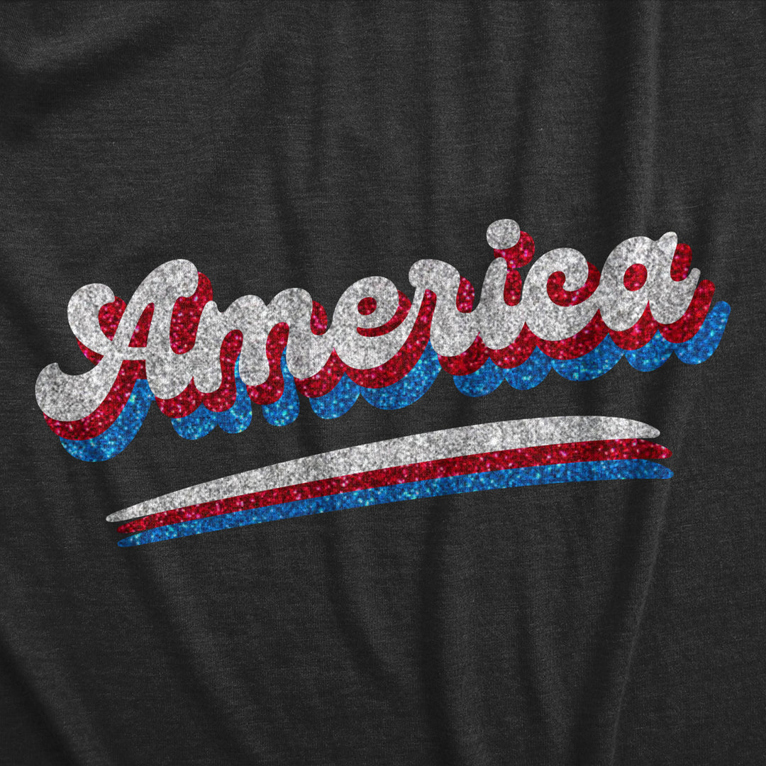 Womens America Retro Glitter T Shirt Cool Patriotic Fourth Of July Party Tee For Ladies Image 2