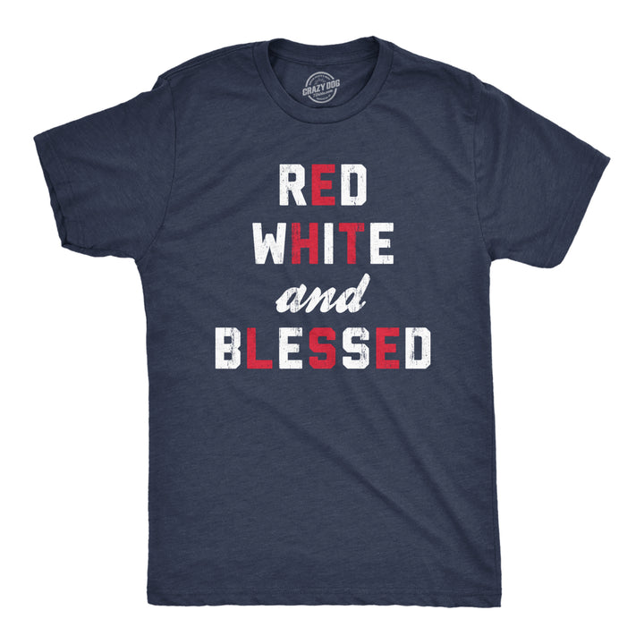 Mens Red White And Blessed T Shirt Funny Fourth Of July Party Text Tee For Guys Image 1