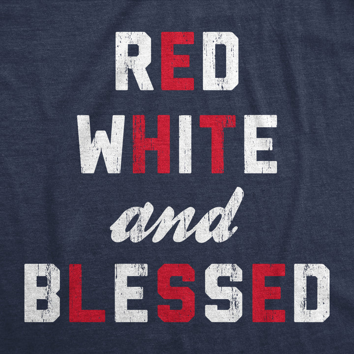 Mens Red White And Blessed T Shirt Funny Fourth Of July Party Text Tee For Guys Image 2