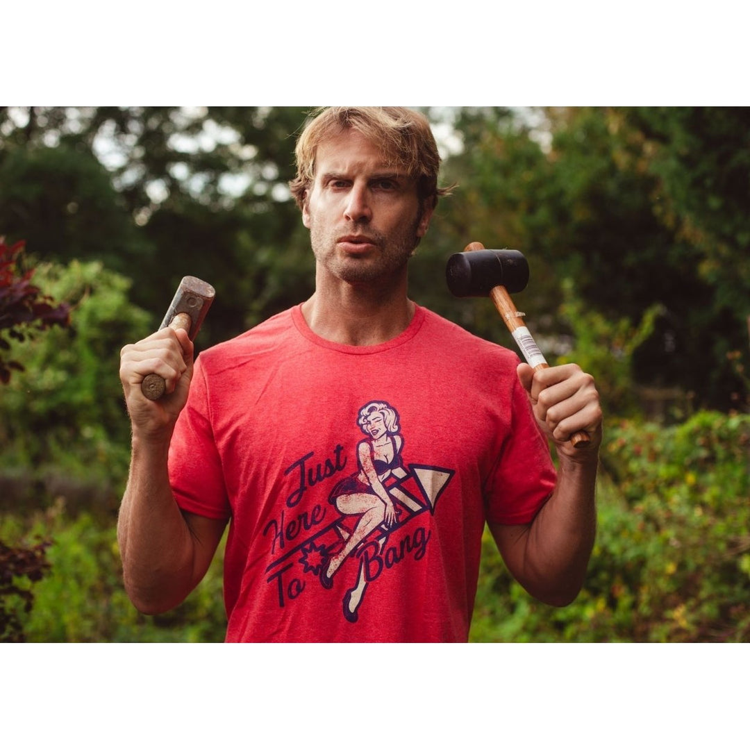 Mens Just Here To Bang Tshirt Funny Firework Pin Up Model USA Graphic Tee Image 4