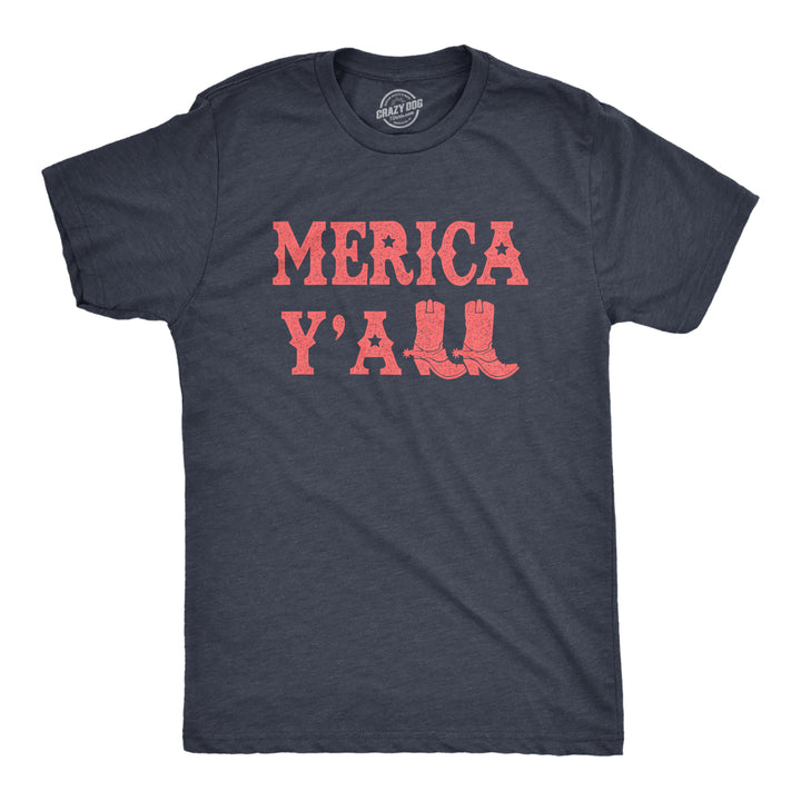 Mens Merica Yall T Shirt Funny Cool Fourth Of July Party Patriotic Cowboy Tee For Guys Image 1