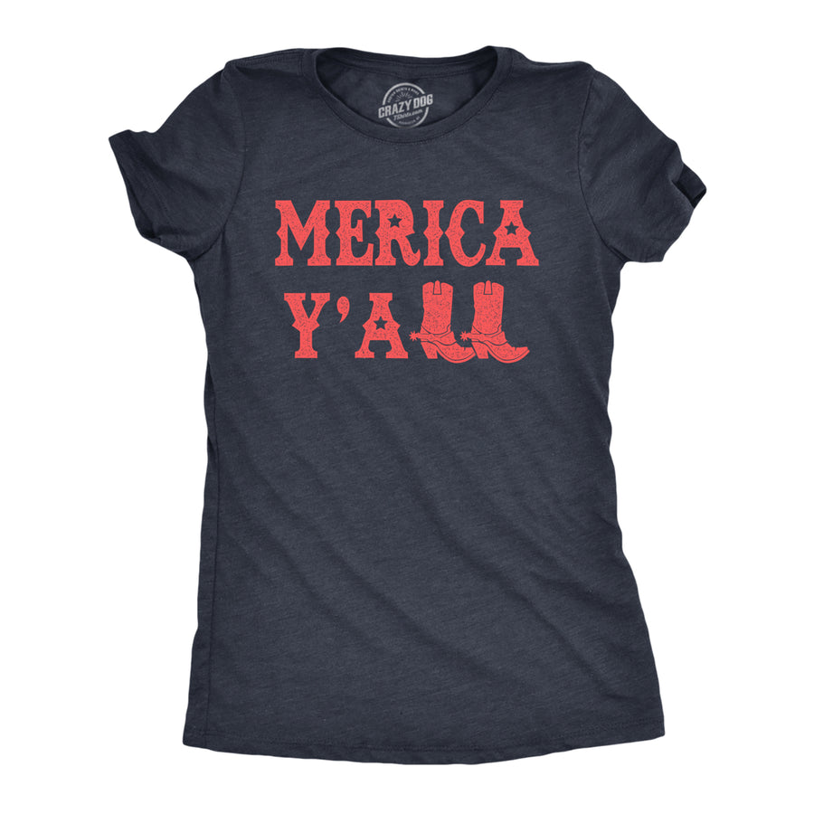 Womens Merica Yall T Shirt Funny Cool Fourth Of July Party Patriotic Cowboy Tee For Ladies Image 1