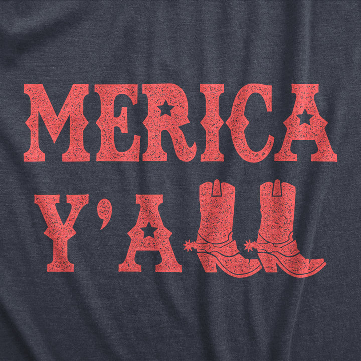 Womens Merica Yall T Shirt Funny Cool Fourth Of July Party Patriotic Cowboy Tee For Ladies Image 2