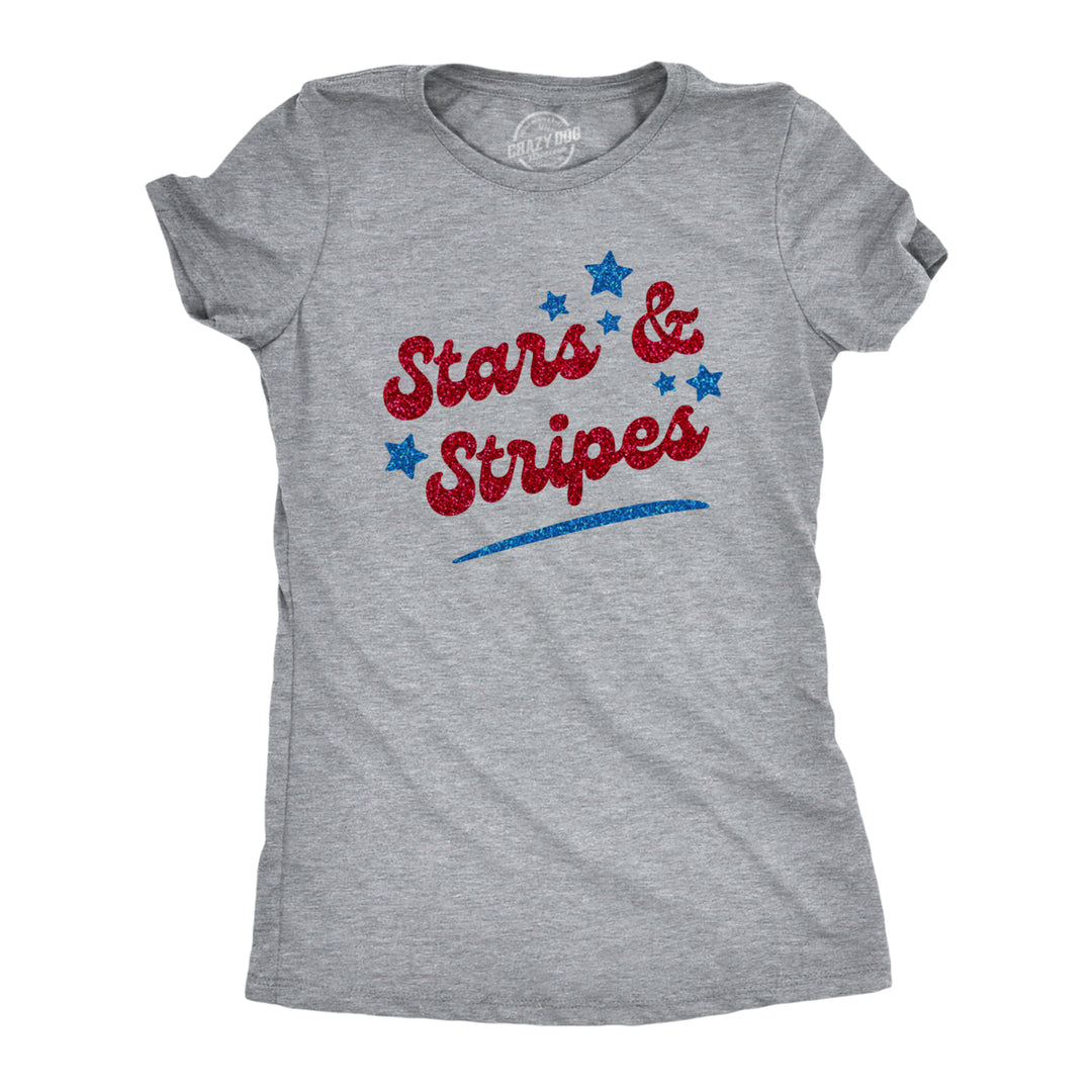 Womens Stars And Stripes Glitter T Shirt Funny Cool Fourth Of July Party Patriotic Tee For Ladies Image 1