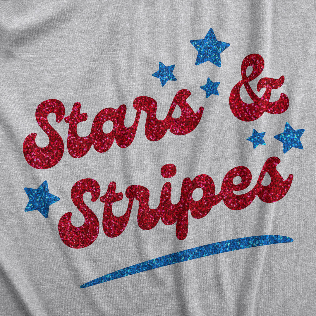 Womens Stars And Stripes Glitter T Shirt Funny Cool Fourth Of July Party Patriotic Tee For Ladies Image 2