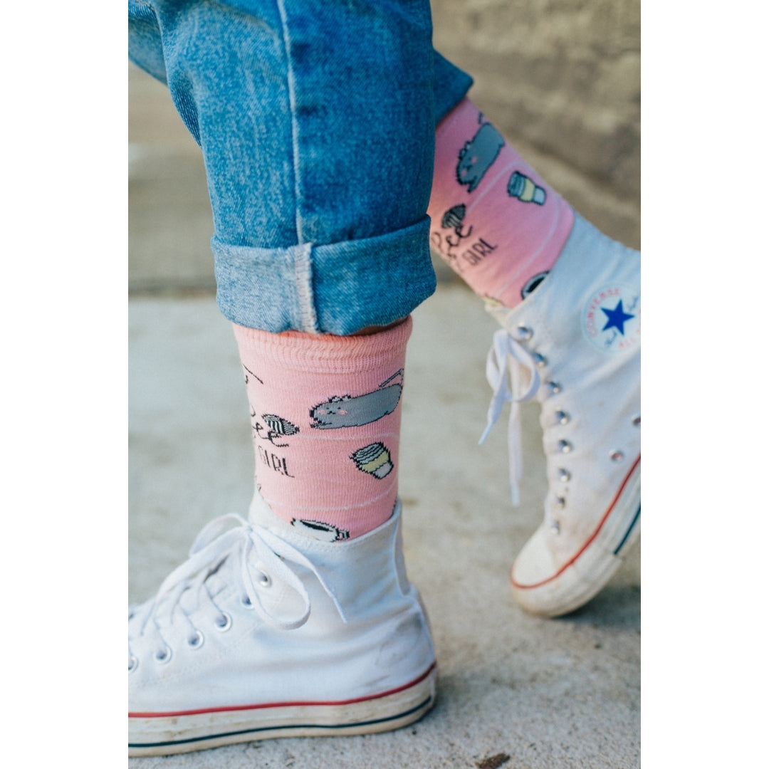 Womens Cats And Coffee Kind Of Girl Funny Novelty Crew Socks Kawaii Kittens Image 8