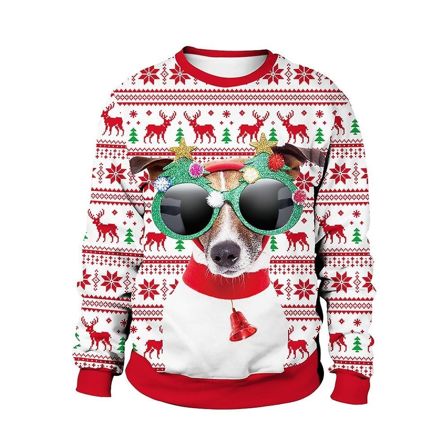 Christmas Sweater Winter Autumn Crew Neck Tops Sweatshirt With Reindeer Santa Printed Image 1