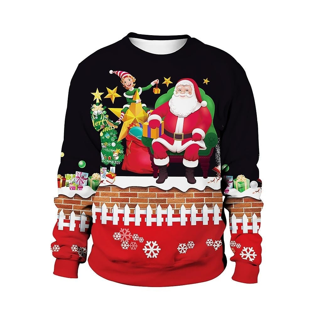 Christmas Sweater Winter Autumn Crew Neck Tops Sweatshirt With Reindeer Santa Printed Image 6