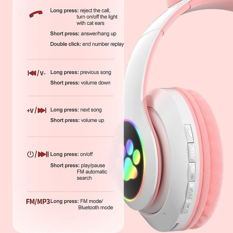 Wireless Bluetooth Headphones Cat Ear Headset With Led Light Image 2