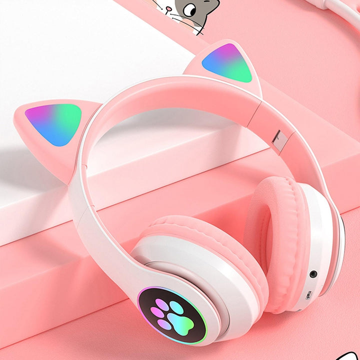 Wireless Bluetooth Headphones Cat Ear Headset With Led Light Image 3