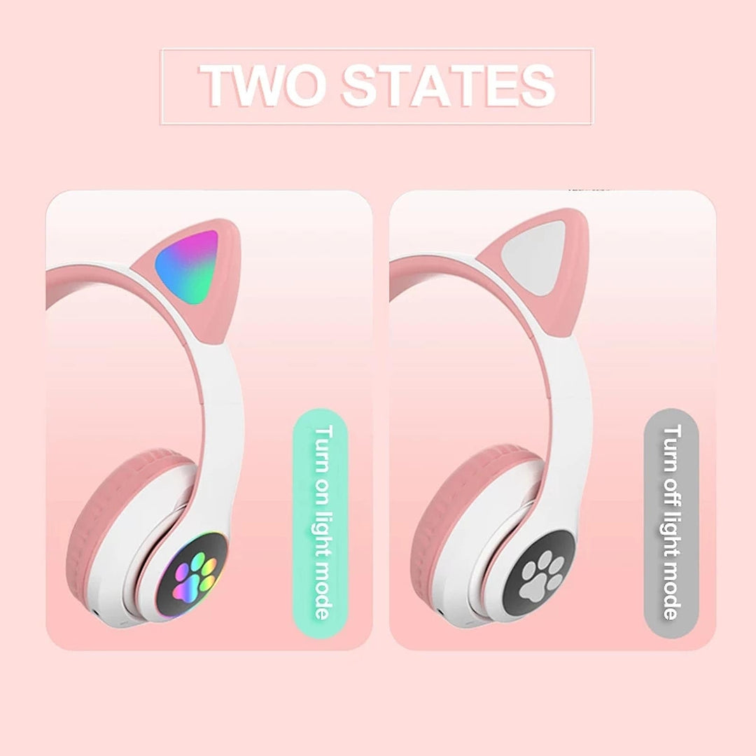 Wireless Bluetooth Headphones Cat Ear Headset With Led Light Image 4