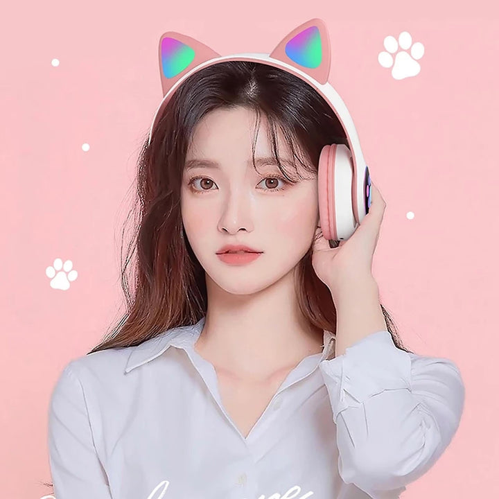 Wireless Bluetooth Headphones Cat Ear Headset With Led Light Image 4