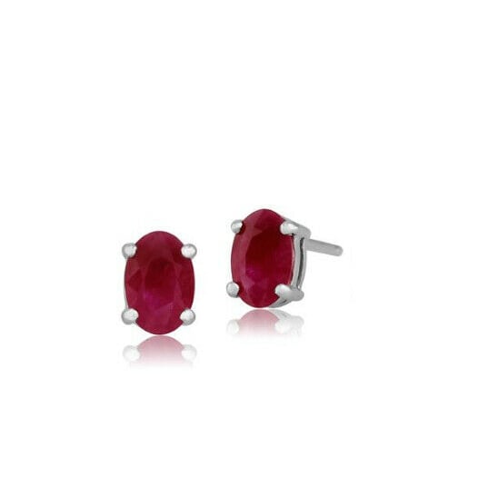 925 Sterling Silver Genuine Ruby 5X7 Oval Stud Earrings Image 1