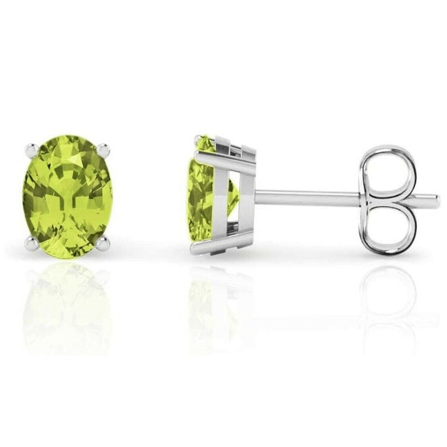 925 Sterling Silver Peridot 5X7 Oval Stud Earrings Image 1