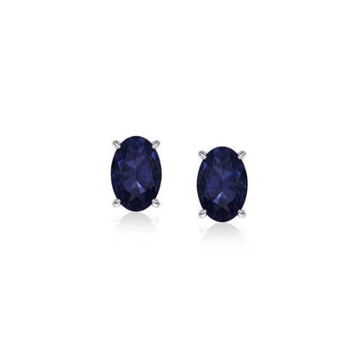 925 STERLING SILVER GENUINE SAPPHIRE 5X7 OVAL STUD EARRINGS Image 1