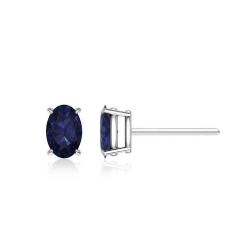 925 STERLING SILVER GENUINE SAPPHIRE 5X7 OVAL STUD EARRINGS Image 2