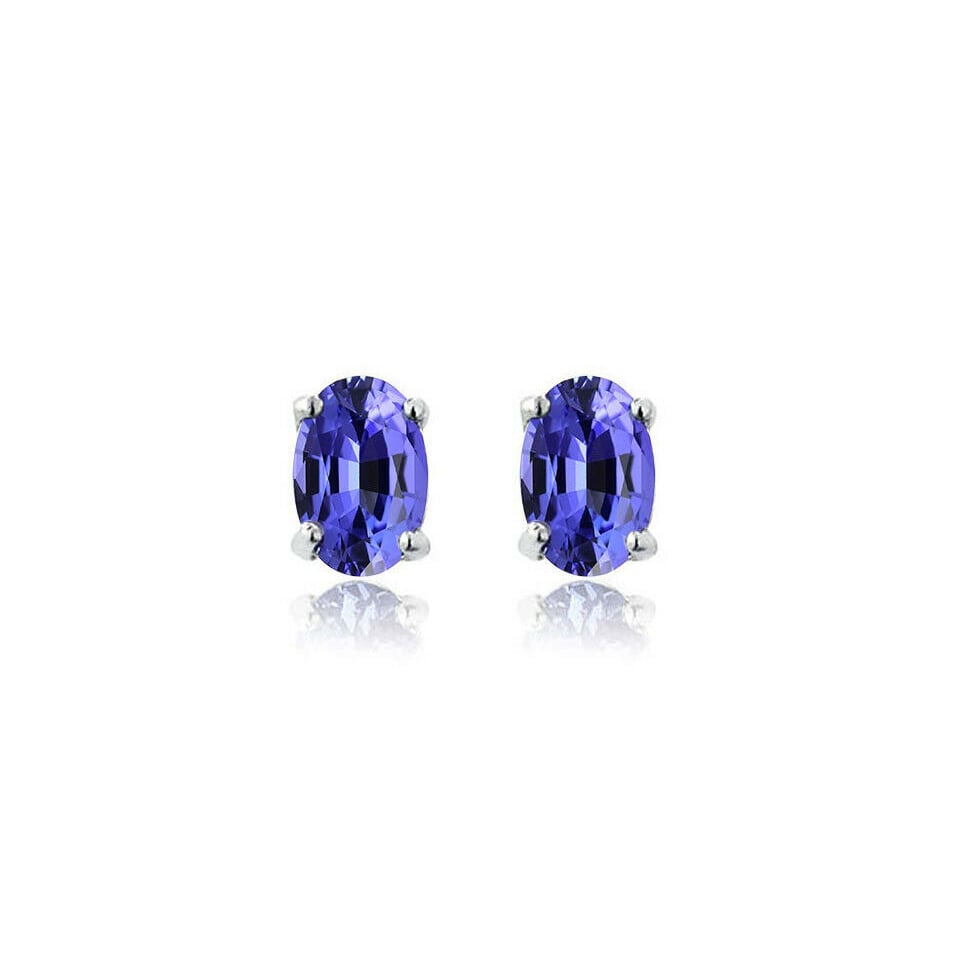 925 STERLING SILVER 2.00CT GENUINE TANZANITE OVAL STUD EARRINGS WOMEN AND MEN Image 1