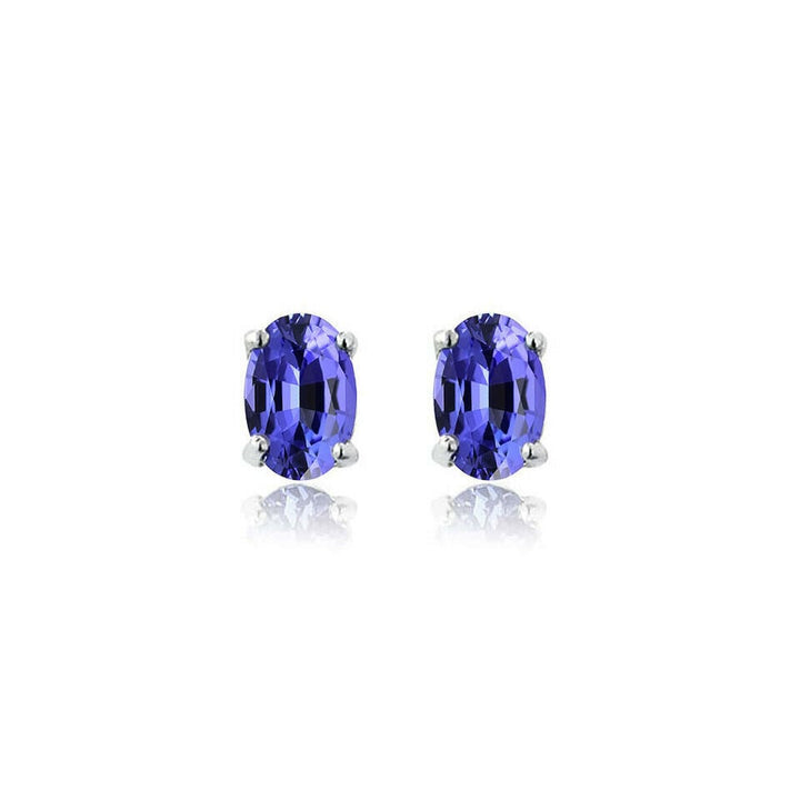 925 STERLING SILVER 2.00CT GENUINE TANZANITE OVAL STUD EARRINGS WOMEN AND MEN Image 1