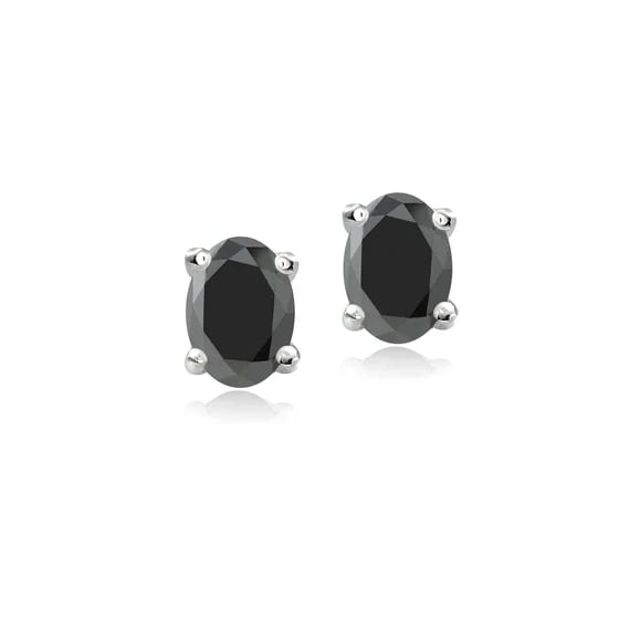 925 STERLING SILVER GENUINE BLACK 5X7 OVAL STUD EARRINGS Image 1