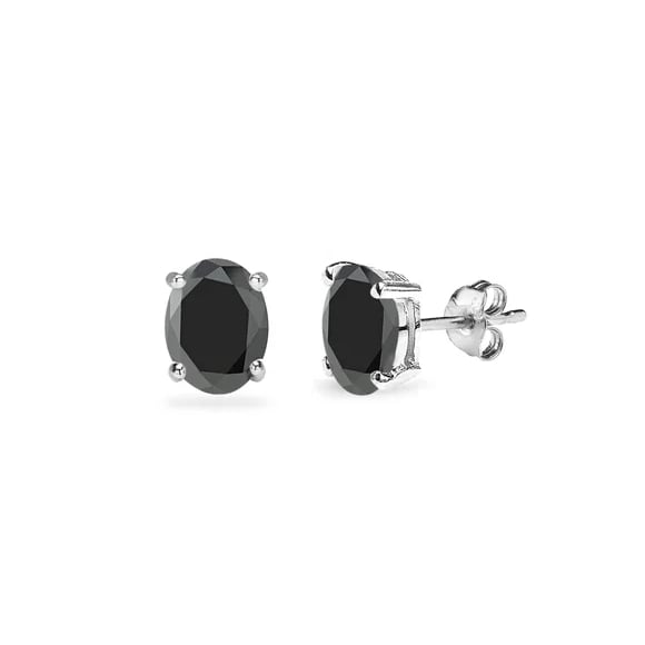 925 STERLING SILVER GENUINE BLACK 5X7 OVAL STUD EARRINGS Image 2