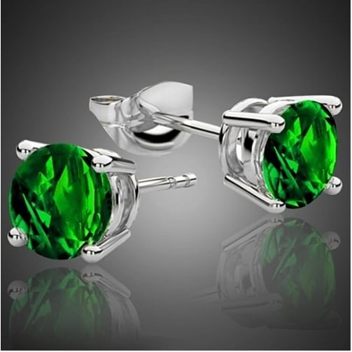 2.00 CTTW EMERALD STUD EARRINGS SET IN STERLING SILVER Image 1