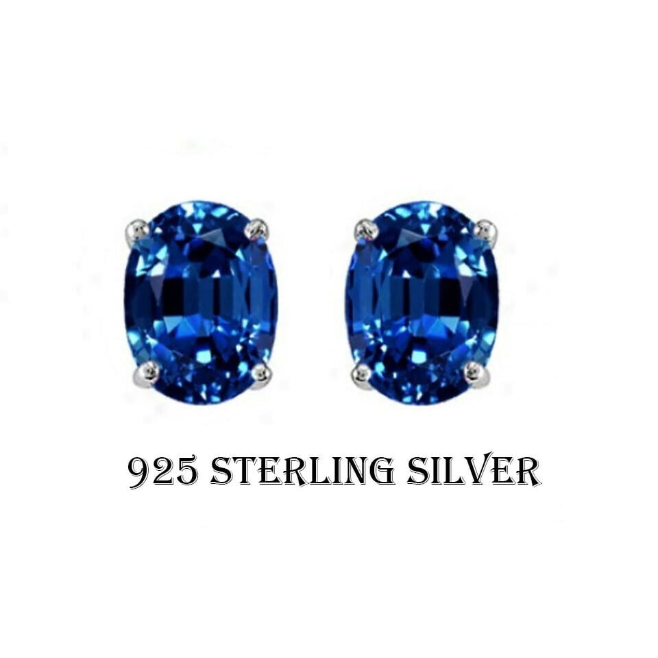 STERLING SILVER 2.00CT GENUINE TANZANITE OVAL STUD EARRINGS WOMEN AND MEN Image 1