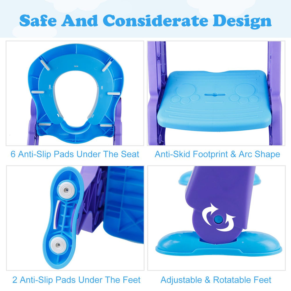 Potty Training Toilet Seat Ladder Adjustable Footrest Splash Guard for Kids Image 2