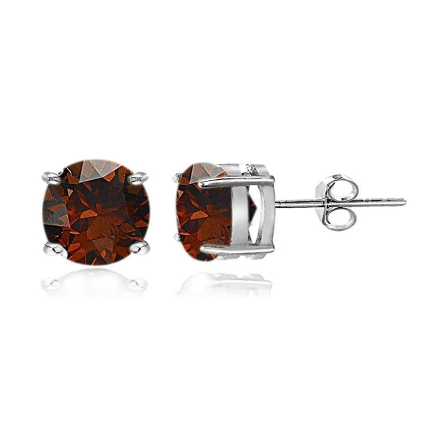 Sterling Silver Garnet 6mm Round Stud Earrings Image 1