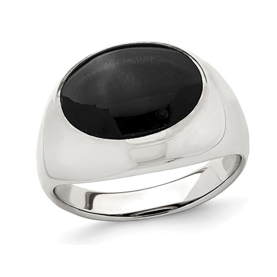 2.25 Carat (ctw) Lab-Created Oval Black Onyx Inlay Ring in Sterling Silver Image 1