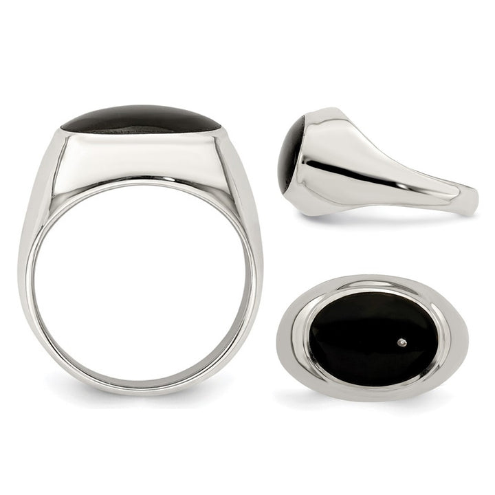 2.25 Carat (ctw) Lab-Created Oval Black Onyx Inlay Ring in Sterling Silver Image 2