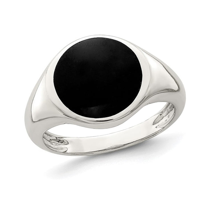 1.80 Carat (ctw) Black Onyx Inlay Ring in Sterling Silver Image 1