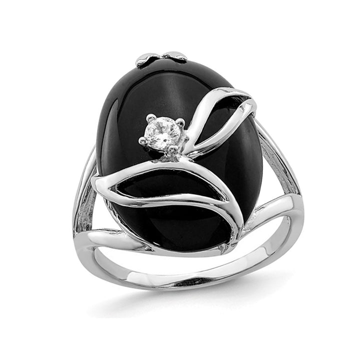 Black Onyx Ring in Sterling Silver with Synthetic Cubic Zirconia (CZ) Image 1