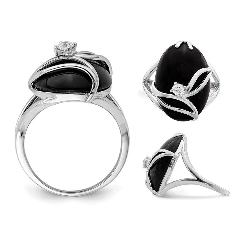 Black Onyx Ring in Sterling Silver with Synthetic Cubic Zirconia (CZ) Image 2