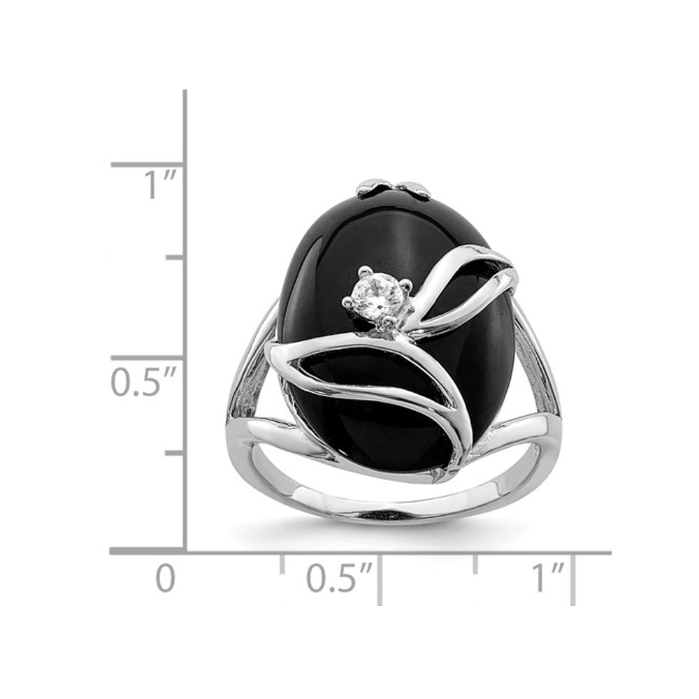 Black Onyx Ring in Sterling Silver with Synthetic Cubic Zirconia (CZ) Image 3