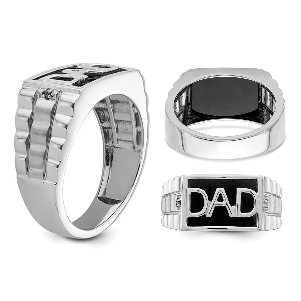 Mens 2.25 Carat (ctw) Black Onyx DAD Ring in 14K White Gold Image 2